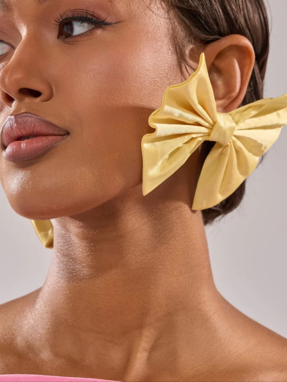 Large Yellow Bow Statement Earrings - Women Accessories
